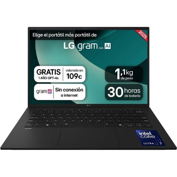 Portátil LG Gram 14ZD90T-G.AX78B Intel Core Ultra 7-255H/ 16GB/ 1TB SSD/ 14"/ Sin Sistema Operativo